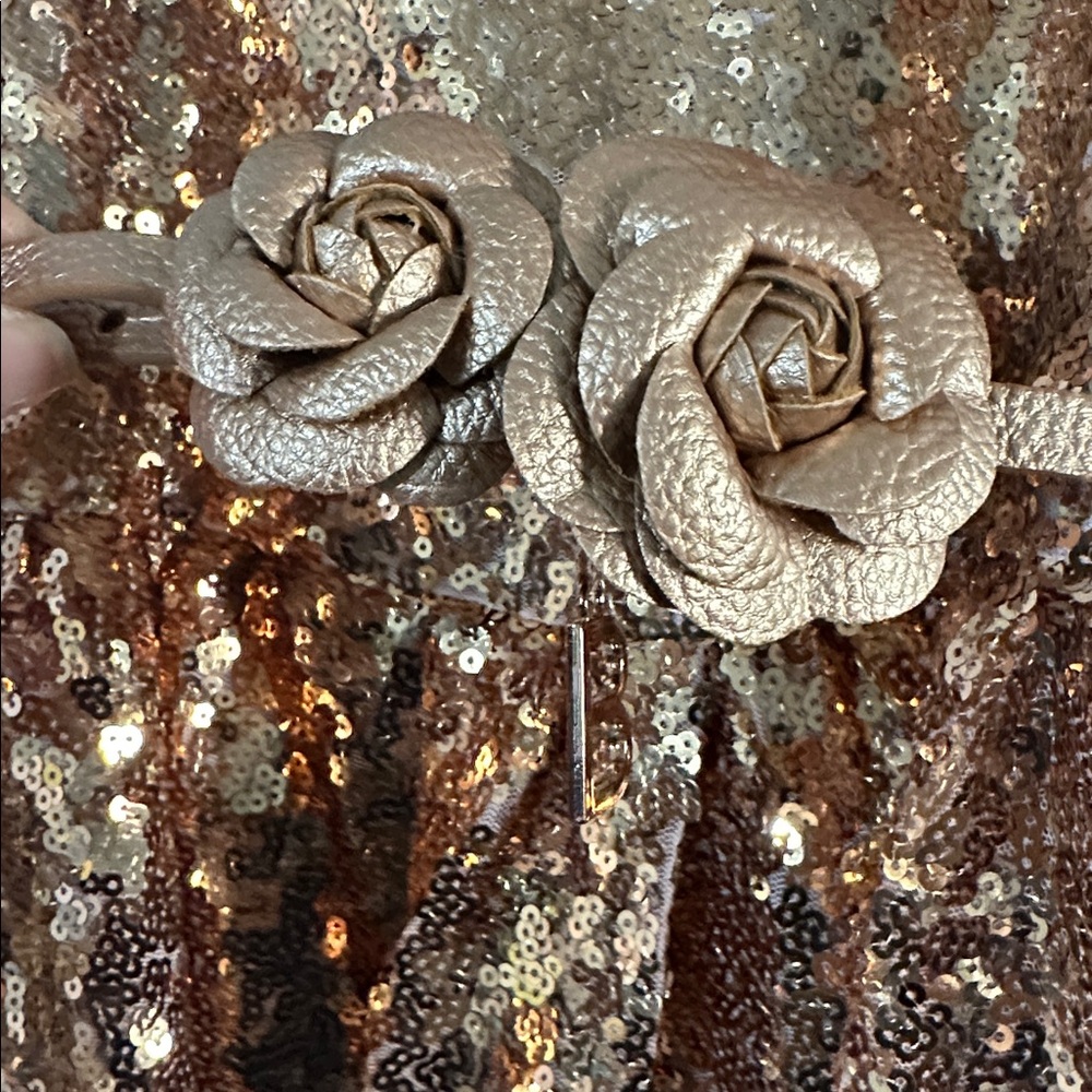 DISNEY Belle Sequin Gold Rose Gold Sleeveless Party A-Line Girl's Dress 5/6 NWT - Picture 4 of 6